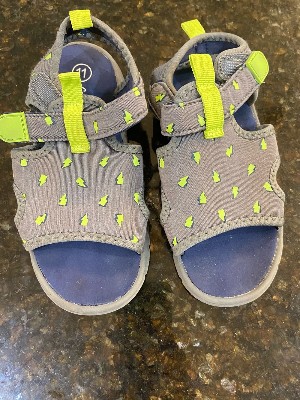 Cat & Jack Gray Sandals with Neon Green Lightning Accents